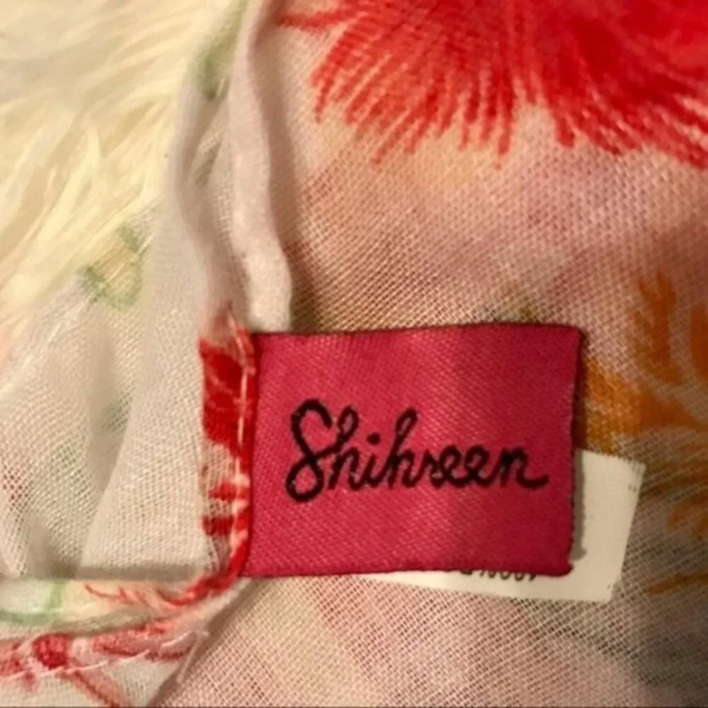 Shihreen Pink Tropical Floral Infinity Scarf with Tassels Summer‎ Lightweight